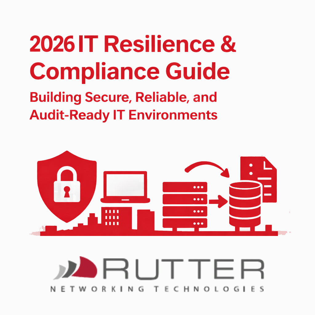 Feature image illustrating IT resilience and compliance for businesses, showing secure managed IT services, cybersecurity protection, and compliance readiness concepts, branded for Rutter Networking Technologies.
