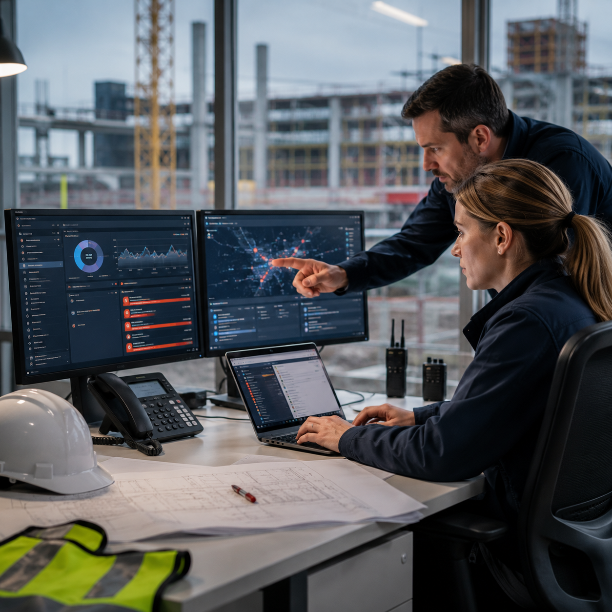 Construction project managers using Rutter software to monitor jobsite operations, project data, and real-time construction dashboards. Construction project managers using Rutter software to monitor jobsite operations, project data, and real-time construction dashboards.