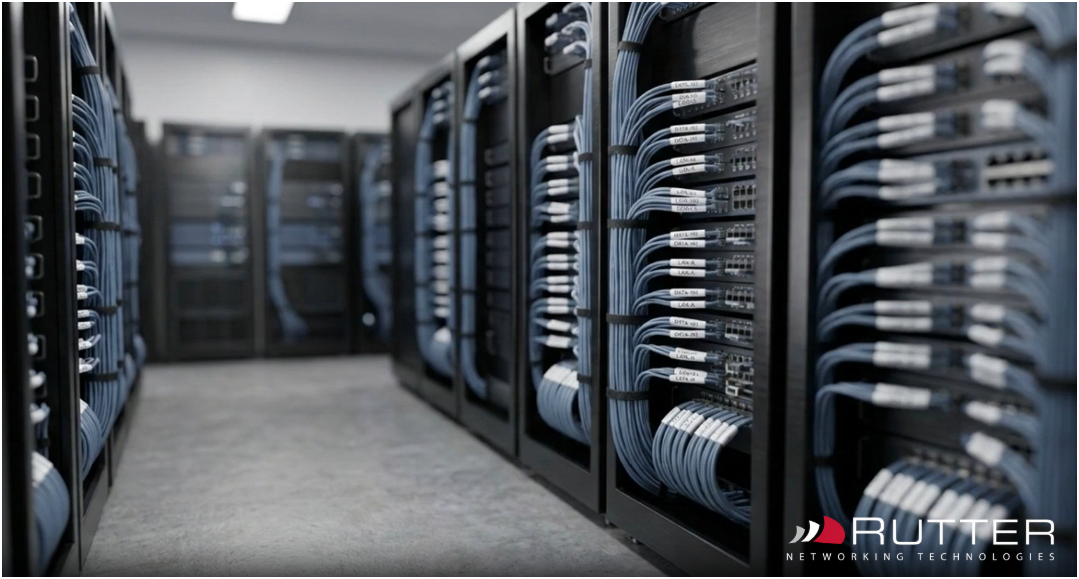 Rutter data center network infrastructure with organized server racks, structured cabling, and managed IT environment for secure, reliable business operations. Rutter data center network infrastructure with organized server racks, structured cabling, and managed IT environment for secure, reliable business operations.